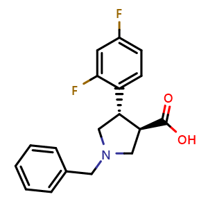 Chemical structure of (3R,4S)-1-Benzyl-4-(2,4-difluorophenyl)pyrrolidine-3-carboxylic acid , CAS 2381337-40-0, AChemBlock AD268135