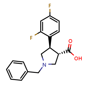 Chemical structure of (3S,4R)-1-Benzyl-4-(2,4-difluorophenyl)pyrrolidine-3-carboxylic acid , CAS 2382154-37-0, AChemBlock AD268136