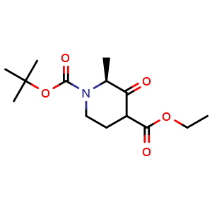 Chemical structure of (S)-Ethyl 1-Boc-2-methyl-3-oxopiperidine-4-carboxylate , CAS 2414324-50-6, AChemBlock AD268139