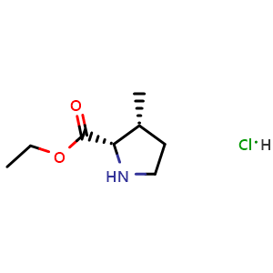 Chemical structure of Cis-ethyl 3-methylpyrrolidine-2-carboxylate hydrochloride , CAS 2702434-43-1, AChemBlock AD268142