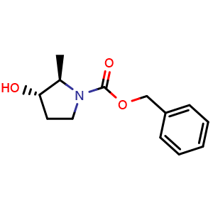 Chemical structure of (2R,3S)-benzyl 3-hydroxy-2-methylpyrrolidine-1-carboxylate , CAS 2803372-03-2, AChemBlock AD268143