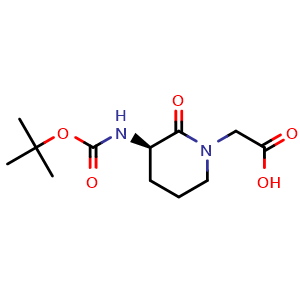 Chemical structure of (R)-2-(3-(tert-Butoxycarbonylamino)-2-oxopiperidin-1-yl)aceticacid , CAS 82611-51-6, AChemBlock AD268154