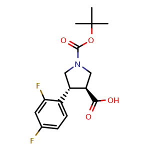 Chemical structure of (3S,4R)-1-(tert-Butoxycarbonyl)-4-(2,4-difluorophenyl)pyrrolidine-3-carboxylic acid , CAS 862282-35-7, AChemBlock AD268155