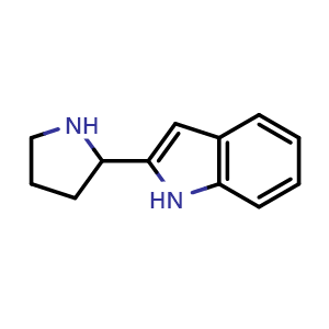 Chemical structure of 2-Pyrrolidin-2-yl-1h-indole , CAS 112565-42-1, AChemBlock AD268172