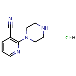 Chemical structure of 2-(Piperazin-1-yl)nicotinonitrile hydrochloride , CAS 1185307-06-5, AChemBlock AD268182