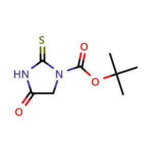 Chemical structure of tert-Butyl 4-oxo-2-thioxoimidazolidine-1-carboxylate , CAS 1253964-00-9, AChemBlock AD268194