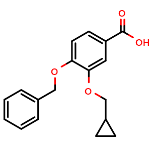 Chemical structure of 3-(Cyclopropylmethoxy)-4-(phenylmethoxy)benzoic acid , CAS 1255707-31-3, AChemBlock AD268195