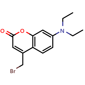 Chemical structure of 4-(Bromomethyl)-7-(diethylamino)coumarin , CAS 1256259-14-9, AChemBlock AD268196