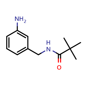 Chemical structure of N-[(3-Aminophenyl)methyl]-2,2-dimethylpropanamide , CAS 1281543-75-6, AChemBlock AD268201