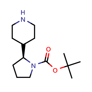 Chemical structure of (S)-tert-Butyl 2-(piperidin-4-yl)pyrrolidine-1-carboxylate , CAS 1449131-15-0, AChemBlock AD268219