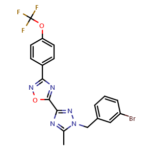 Chemical structure of 5-(1-(3-Bromobenzyl)-5-methyl-1H-1,2,4-triazol-3-yl)-3-(4-(trifluoromethoxy)phenyl)-1,2,4-oxadiazole , CAS 1570494-48-2, AChemBlock AD268232