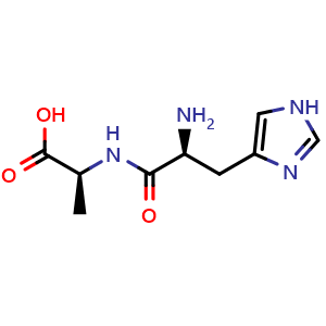 Chemical structure of (S)-2-((S)-2-Amino-3-(1H-imidazol-4-yl)propanamido)propanoic acid , CAS 16874-75-2, AChemBlock AD268245