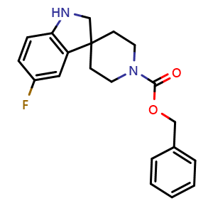 Chemical structure of Benzyl 5-fluorospiro[indoline-3,4'-piperidine]-1'-carboxylate , CAS 209348-85-6, AChemBlock AD268272