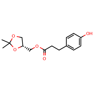 Chemical structure of [(4R)-2,2-dimethyl-1,3-dioxolan-4-yl]methyl 3-(4-hydroxyphenyl)propanoate , CAS 2180628-04-8, AChemBlock AD268280