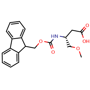 Chemical structure of (R)-3-(Fmoc-amino)-4-methoxybutanoic acid , CAS 2219353-65-6, AChemBlock AD268283