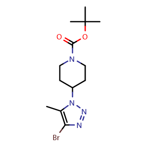 Chemical structure of tert-Butyl 4-(4-bromo-5-methyl-1H-1,2,3-triazol-1-yl)piperidine-1-carboxylate , CAS 2446666-35-7, AChemBlock AD268289