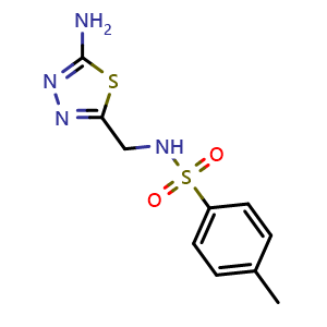 Chemical structure of N-((5-amino-1,3,4-thiadiazol-2-yl)methyl)-4-methylbenzenesulfonamide , CAS 313952-75-9, AChemBlock AD268305
