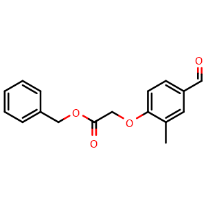Chemical structure of (4-Formyl-2-methylphenoxy)ethanoic acid benzyl ester , CAS 476155-93-8, AChemBlock AD268337