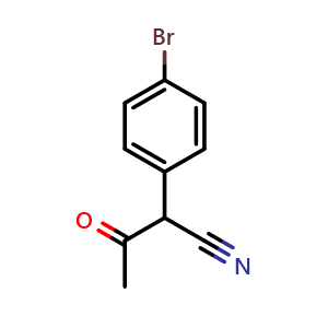 Chemical structure of 2-(4-Bromophenyl)-3-oxobutanenitrile , CAS 6186-21-6, AChemBlock AD268359