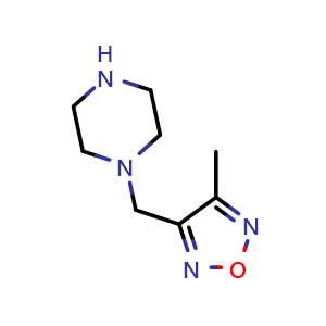 Chemical structure of 3-Methyl-4-(piperazin-1-ylmethyl)-1,2,5-oxadiazole , CAS 878617-56-2, AChemBlock AD268392