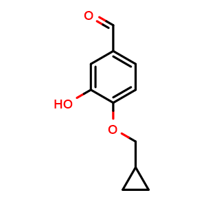 Chemical structure of 4-(Cyclopropylmethoxy)-3-hydroxybenzaldehyde , CAS 943749-55-1, AChemBlock AD268405