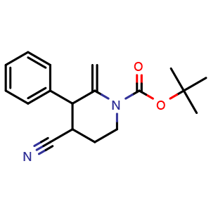 Chemical structure of tert-Butyl 4-cyano(phenyl)methylidenepiperidine-1-carboxylate , CAS 1170054-42-8, AChemBlock AD268421