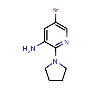 Chemical structure of 5-Bromo-2-(pyrrolidin-1-yl)pyridin-3-amine , CAS 1226063-82-6, AChemBlock AD268425
