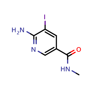 Chemical structure of 6-Amino-5-iodo-N-methylnicotinamide , CAS 2481688-52-0, AChemBlock AD268466