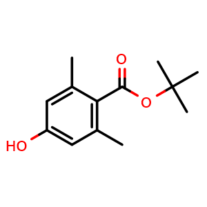 Chemical structure of tert-Butyl 4-hydroxy-2,6-dimethylbenzoate , CAS 306296-71-9, AChemBlock AD268470