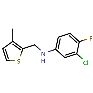 Chemical structure of 3-chloro-4-fluoro-N-(3-methylthiophen-2-yl)methylaniline , CAS 851457-05-1, AChemBlock AD268505