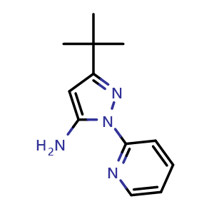 Chemical structure of 3-(tert-Butyl)-1-(pyridin-2-yl)-1H-pyrazol-5-amine , CAS 862368-62-5, AChemBlock AD268506