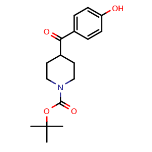 Chemical structure of tert-Butyl 4-(4-hydroxybenzoyl)piperidine-1-carboxylate , CAS 1008774-87-5, AChemBlock AD268522