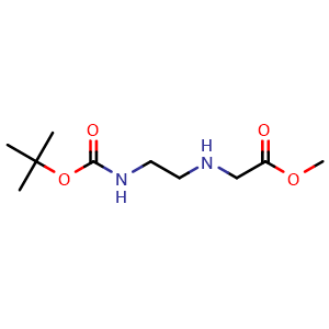 Chemical structure of Methyl N-(2-(tert-Butyloxycarbonyl)aminoethyl)glycinate , CAS 128421-86-3, AChemBlock AD268530