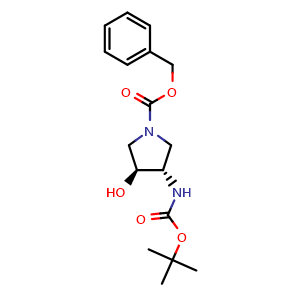 Chemical structure of rel-(3S,4S)-benzyl 3-(tert-Butoxycarbonylamino)-4-hydroxypyrrolidine-1-carboxylate , CAS 870632-88-5, AChemBlock AD268591