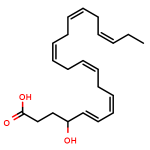 Chemical structure of (5E,7Z,10Z,13Z,16Z,19Z)-4-hydroxydocosa-5,7,10,13,16,19-hexaenoic acid , CAS 90906-40-4, AChemBlock AD268652