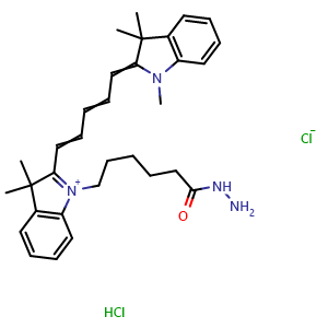 Chemical structure of Cy 5 hydrazide , CAS 1427705-31-4, AChemBlock AD268707