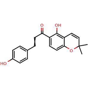 Chemical structure of 1-(5-Hydroxy-2,2-dimethyl-2H-1-benzopyran-6-yl)-3-(4-hydroxyphenyl)-2-propen-1-one , CAS 52801-22-6, AChemBlock AD268765