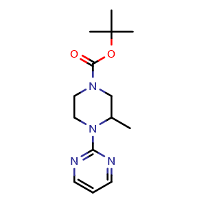 Chemical structure of tert-Butyl 3-methyl-4-(pyrimidin-2-yl)piperazine-1-carboxylate , CAS 1420963-84-3, AChemBlock AD268775