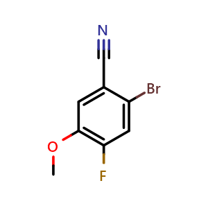 Chemical structure of 2-Bromo-4-fluoro-5-methoxy-benzonitrile , CAS 1410791-42-2, AChemBlock AD268802