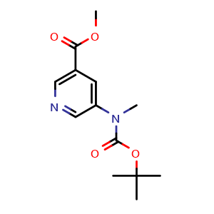 Chemical structure of Methyl 5-((tert-butoxycarbonyl)(methyl)amino)nicotinate , CAS 2411635-55-5, AChemBlock AD268806