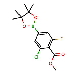 Chemical structure of Methyl 2-chloro-6-fluoro-4-(4,4,5,5-tetramethyl-1,3,2-dioxaborolan-2-yl)benzoate , CAS 1321613-03-9, AChemBlock AD268808