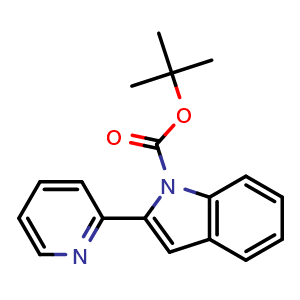 Chemical structure of tert-butyl 2-(pyridin-2-yl)-1H-indole-1-carboxylate , CAS 205310-34-5, AChemBlock AD268821
