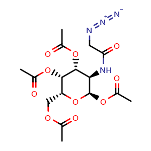 Chemical structure of (2R,3R,4R,5R,6R)-6-(Acetoxymethyl)-3-(2-azidoacetamido)tetrahydro-2H-pyran-2,4,5-triyl triacetate , CAS 1429917-77-0, AChemBlock AD268892
