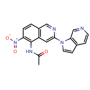 Chemical structure of N-(6-Nitro-3-(1H-pyrrolo[2,3-c]pyridin-1-yl)isoquinolin-5-yl)acetamide , CAS 1841444-07-2, AChemBlock AD268899