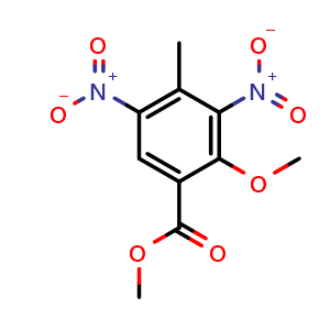 Chemical structure of Methyl 2-methoxy-4-methyl-3,5-dinitrobenzoate , CAS 1415559-80-6, AChemBlock AD268914