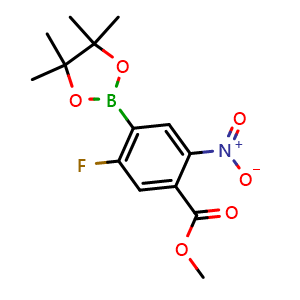 Chemical structure of Methyl 5-fluoro-2-nitro-4-(4,4,5,5-tetramethyl-1,3,2-dioxaborolan-2-yl)benzoate , CAS 2750619-23-7, AChemBlock AD268916