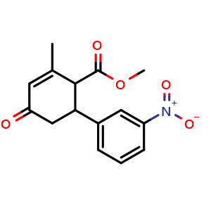 Chemical structure of Methyl 2-methyl-6-(3-nitrophenyl)-4-oxo-2-cyclohexene-1-carboxylate , CAS 87625-92-1, AChemBlock AD268920