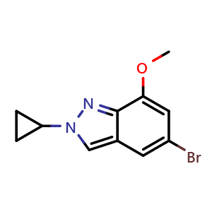 Chemical structure of 5-Bromo-2-cyclopropyl-7-methoxy-2H-indazole , CAS 2829368-84-3, AChemBlock AD268980