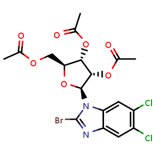 Chemical structure of 2-Bromo-5,6-dichloro-1-(2,3,5-tri-O-acetyl-β-L-ribofuranosyl)-1H-benzimidazole , CAS 176161-18-5, AChemBlock AD268984