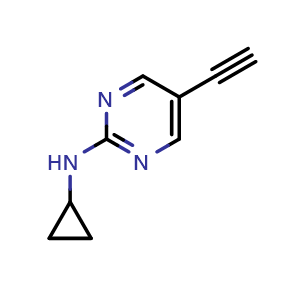 Chemical structure of N-Cyclopropyl-5-ethynylpyrimidin-2-amine , CAS 1314640-57-7, AChemBlock AD268995